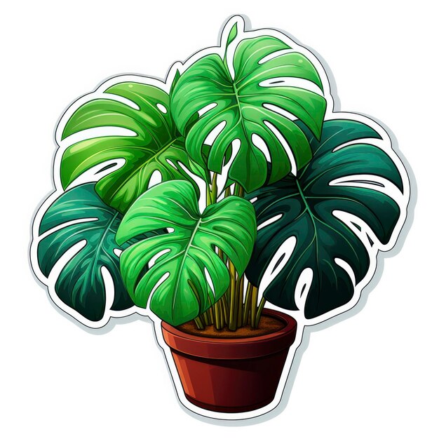 Photo the potted monstera houseplant sticker brings a fresh burst of greenery to any space