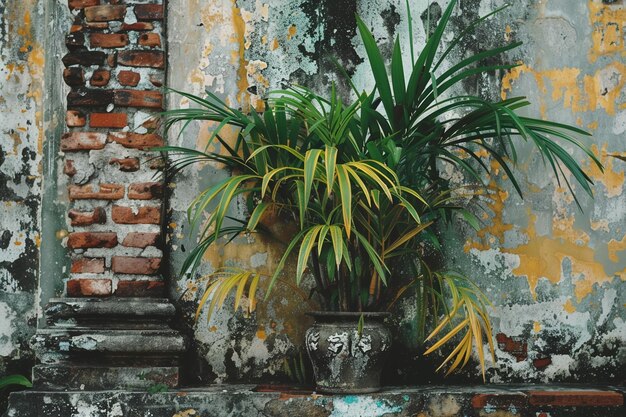 Photo potted plant on cement wall