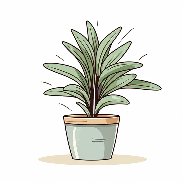 Potted Plant Colored Vector Line Art Illustration