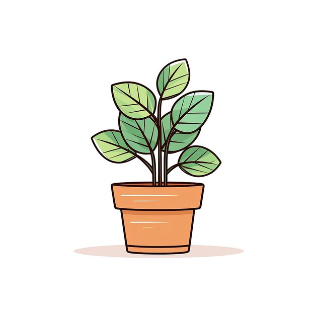 Potted Plant Colored Vector Line Art Illustration