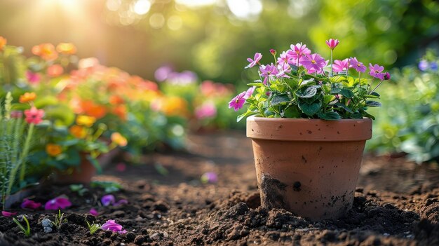 Potted Plant in Dirtfilled Garden