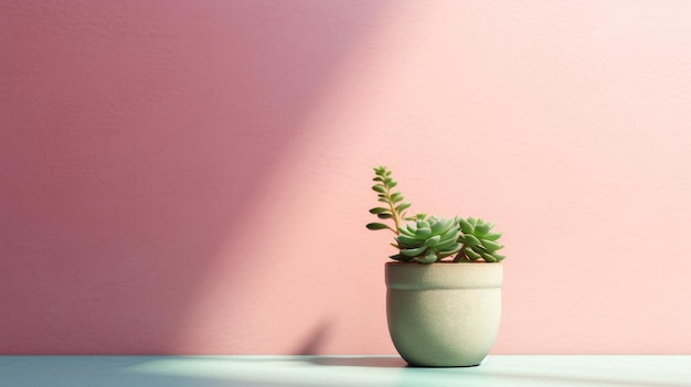 A potted plant on a pink wall