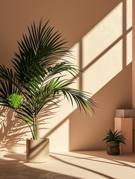 a potted plant sitting in a corner of a room