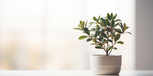 A potted plant sitting on top of a white table