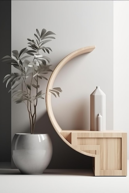 A potted plant sitting next to a wooden shelf Generative AI image