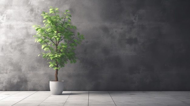 A potted plant in a white room with a gray wall behind it.