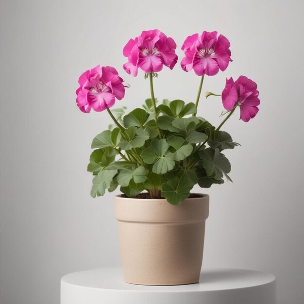 Photo a potted plant with pink flowers on a white table