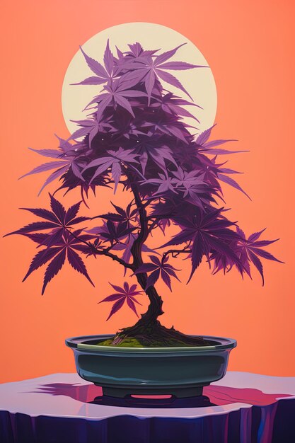 Photo a potted plant with purple leaves and a round light on the top