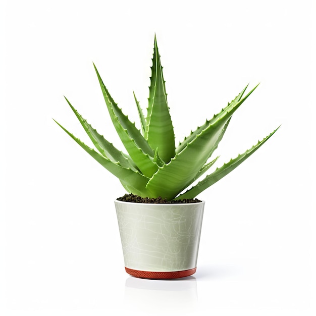 A potted plant with a red rim and white rim.