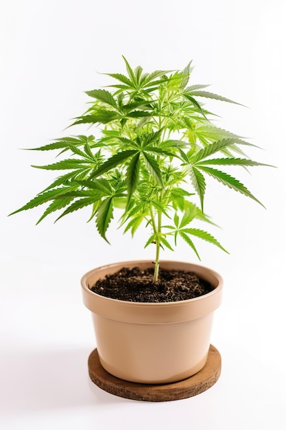 A potted plant with the word cannabis on it