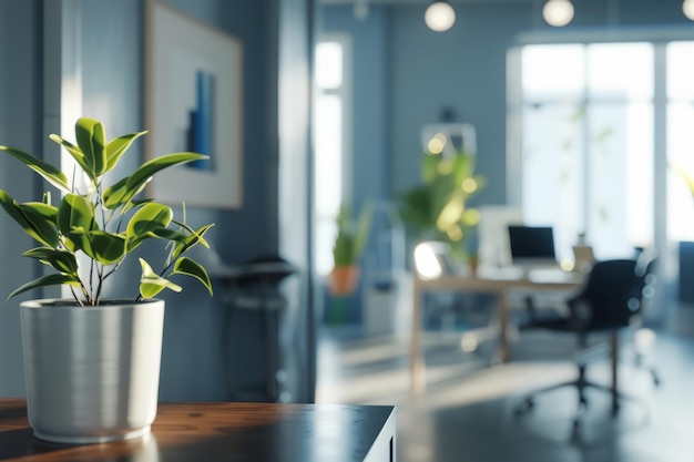 Photo potted plant on wooden table in modern office