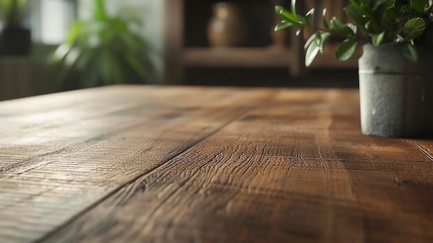 Potted plant on a wooden table in a room