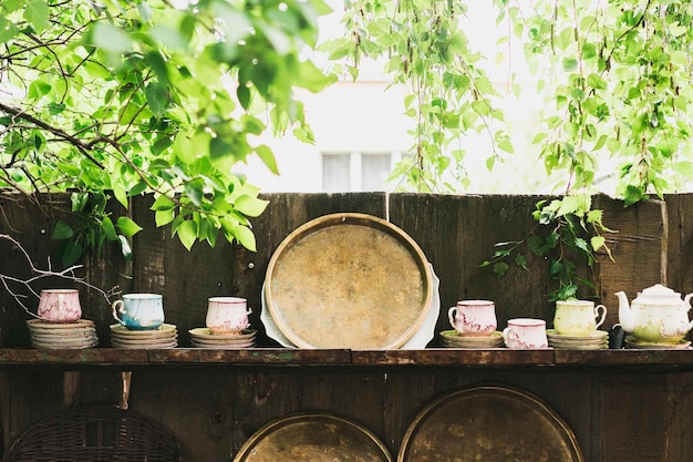 Photo potted plants and coffee cup on table