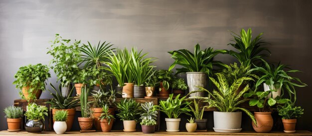 Foto piante in vaso esposte in casa su un tavolo di legno