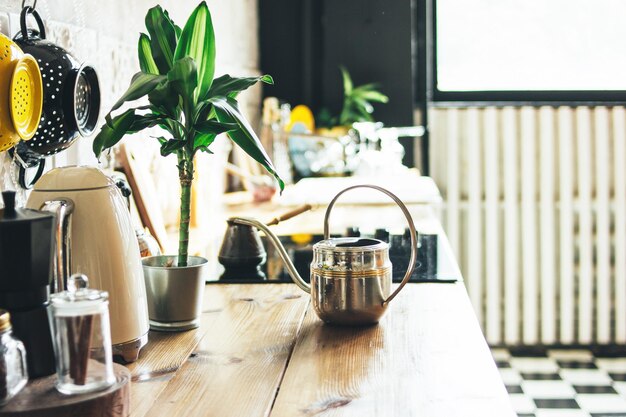 Photo potted plants on table at restaurant