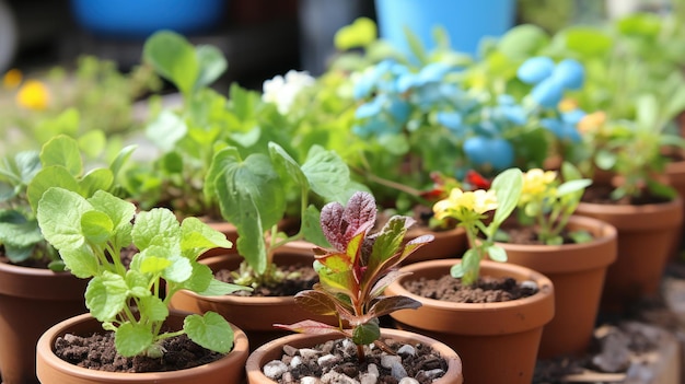 Potted plants thriving in garden