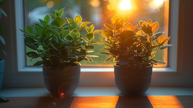 Photo potted plants on window sill