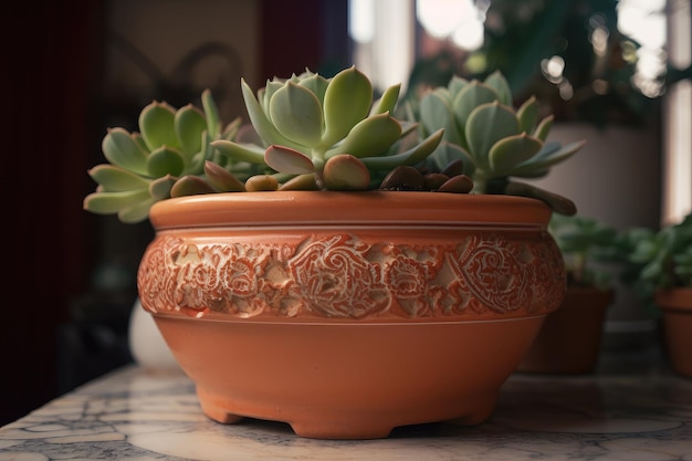 Potted succulent in vintage terra cotta pot