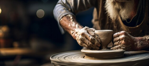 Pottenbakker beeldhouwt klei op een wiel ambachtelijke vaardigheid Generatieve AI