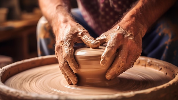 Potter's handen maken kleipot