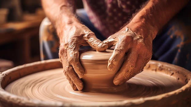 Руки гончара Изготовление глиняного горшка