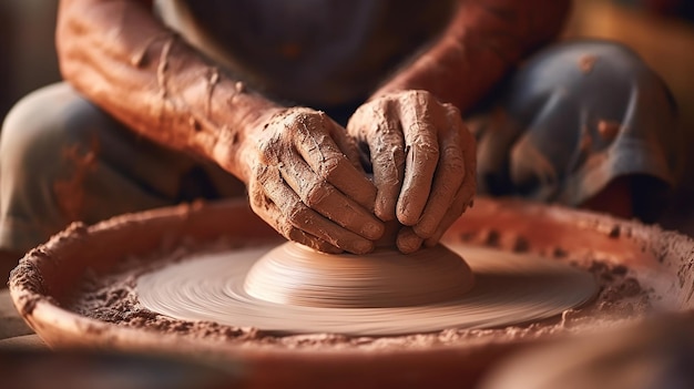 Фото Руки гончара изготовление глиняного горшка
