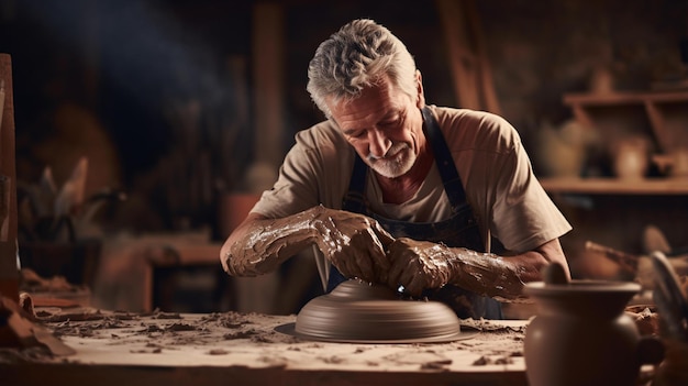 A potter shaping a vase on a spinning wheel