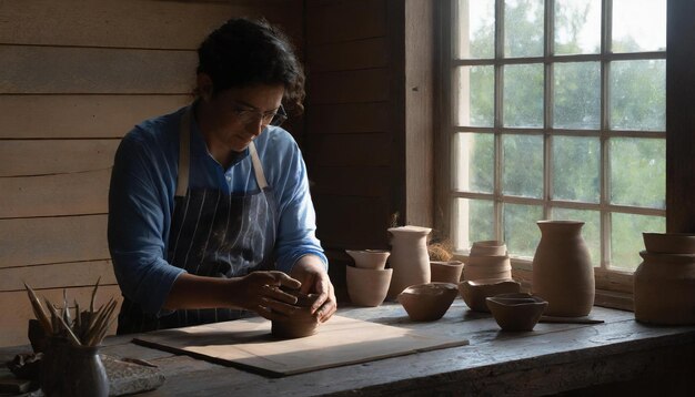 potter worker working with clay or mud to make pieces