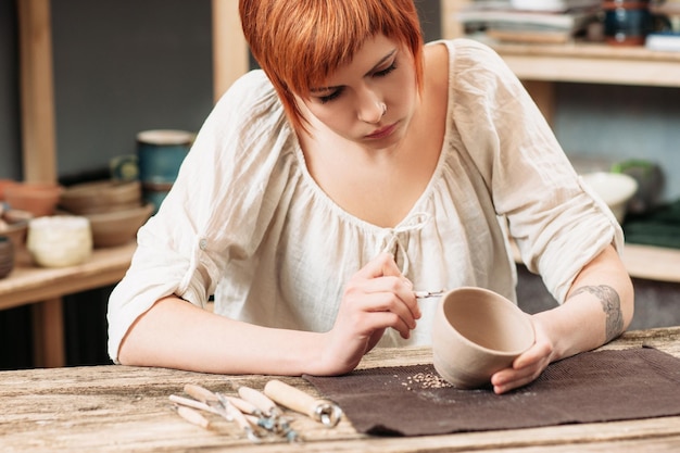 Photo pottery art therapy in workshop