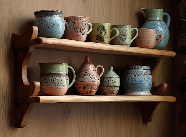 Photo pottery backgrounds ceramics and shelf in studio creative store or manufacturing startup