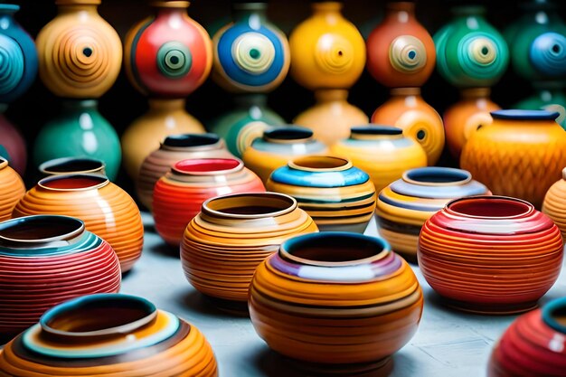 Pottery is displayed at a market stall