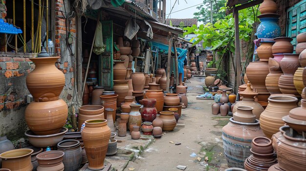 Photo a pottery shop in hoi an vietnam the shop is filled with a variety of ceramica including vases pots and bowls