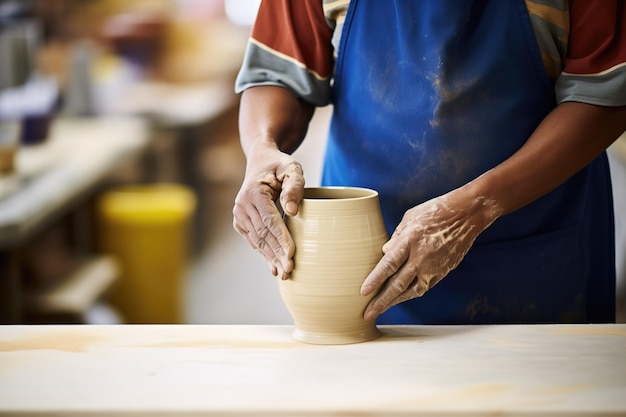 Pottery wheel shaping new clay vase