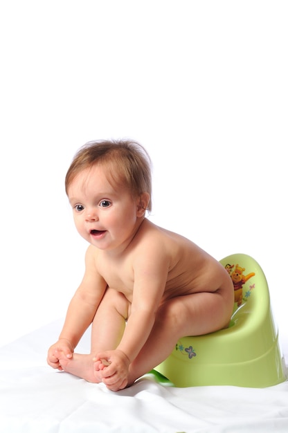 Potty training of adorable baby