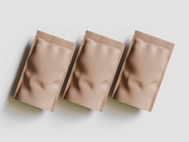 Pouch packaging on gray background