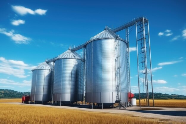 Poultry feed silos on chicken farm