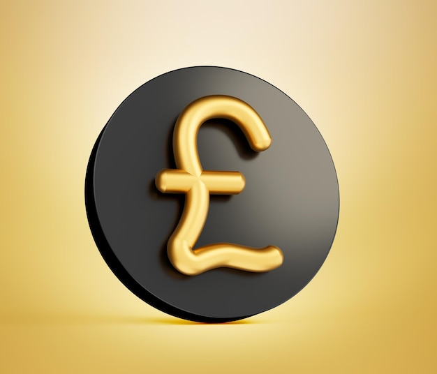 Photo pound currency coin black and gold icon isolated on golden background 3d illustration