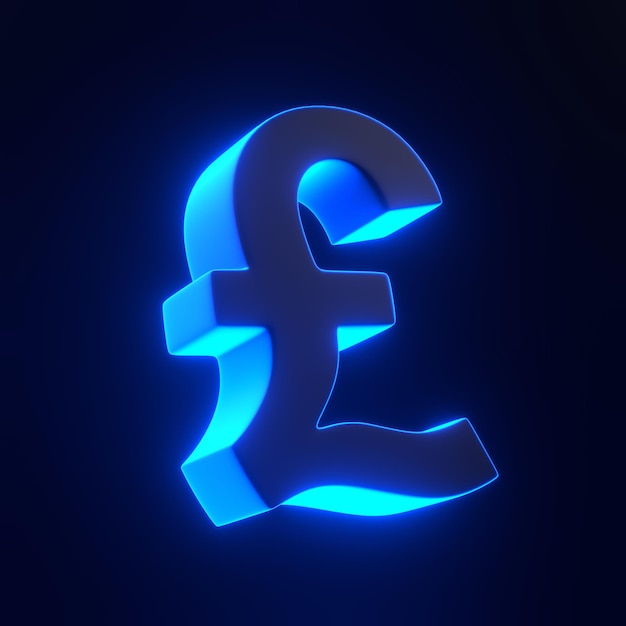 Pound sign with bright glowing futuristic blue neon lights on black background 3D render