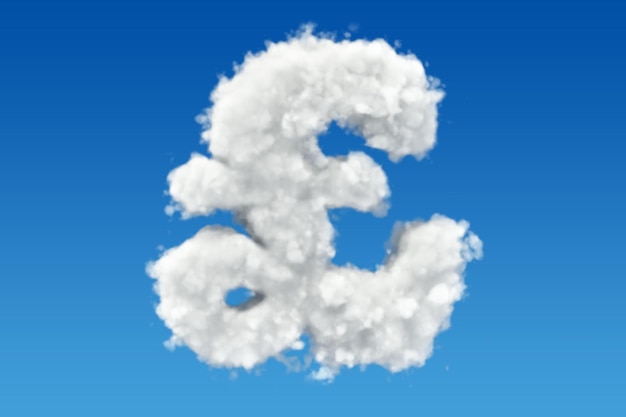 Pound sterling symbol from clouds in the sky 3D rendering