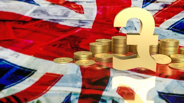 Символ фунта и золотые монеты для бизнес-концепции 3d-рендеринга