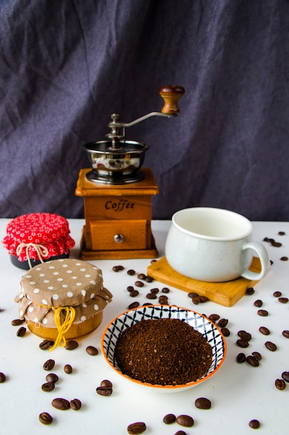 Pour over coffee maker, coffee cup and mug, studio shoot