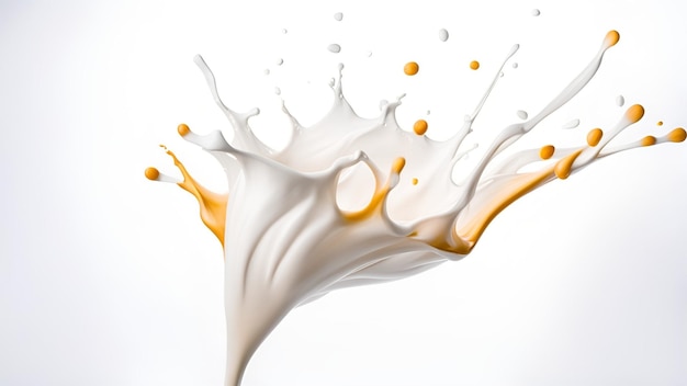 Налейте свежее молоко в стакан с небольшим брызгом изолировано на белом фоне