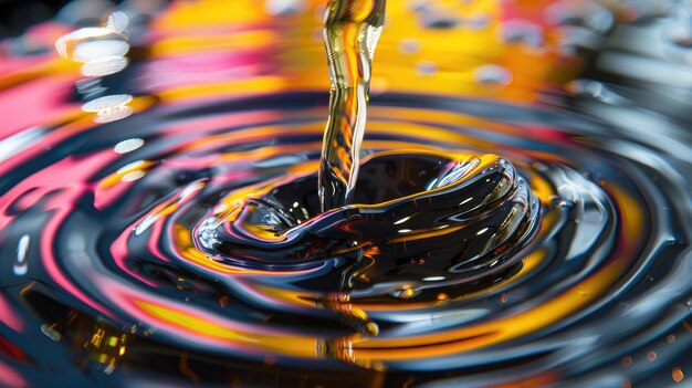 写真 多色の油性液体を容器に注ぐ 研究の概念