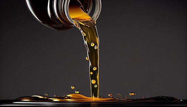 Pouring car oil on dark background professional photo