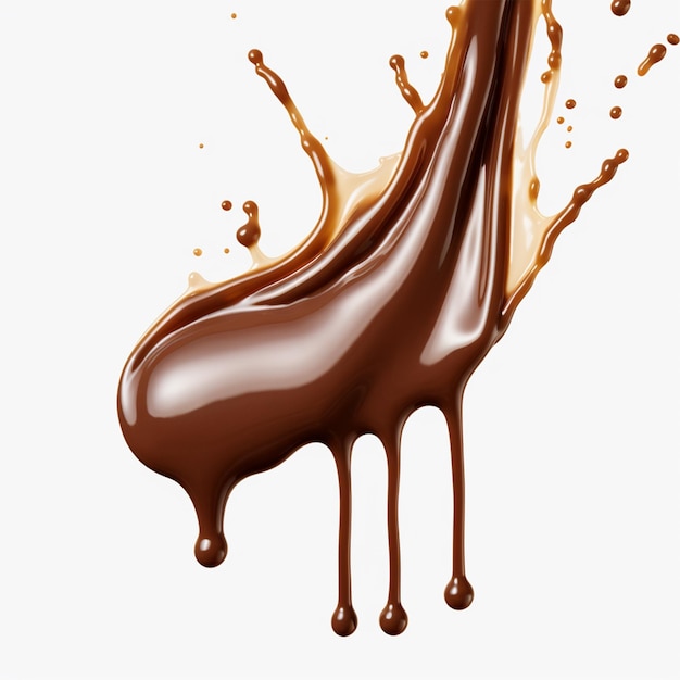 Pouring chocolate dripping isolated on transparent on white