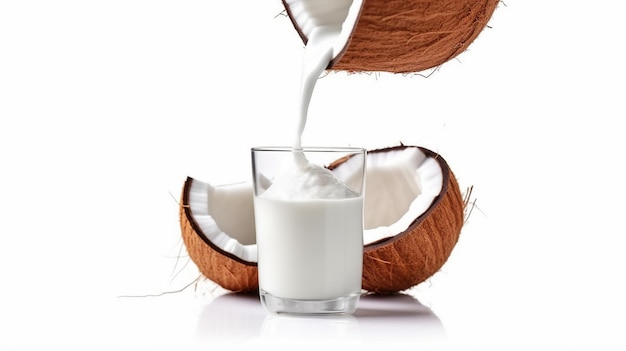 Photo pouring coconut juice isolated on white background