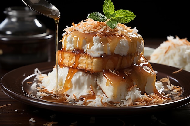 Pouring Coconut Sauce Over a Mouthwatering Dish