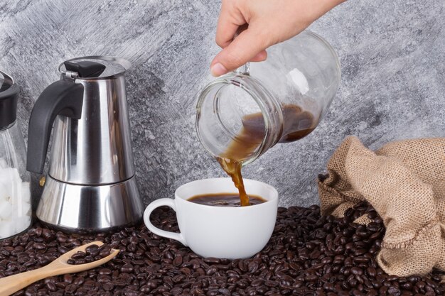 Pouring coffee in a cup