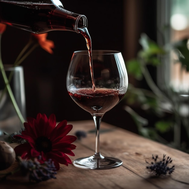 Pouring Elegance A Glass of Red Wine into a Nice Italian Stemware