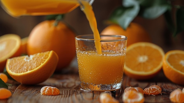 Pouring Fresh Orange Juice Into a Glass